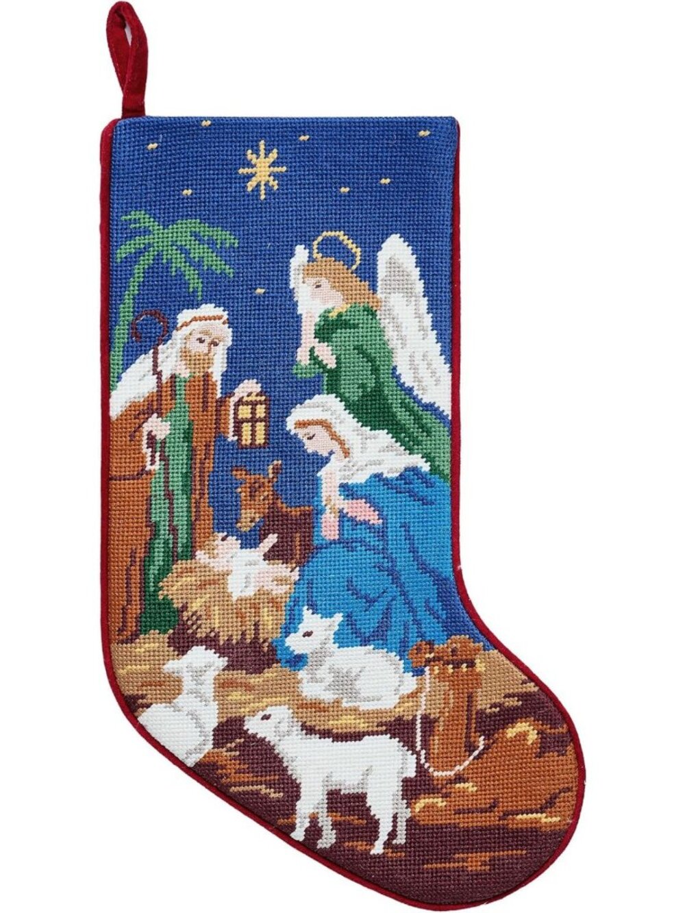 Embroidered Needlepoint Christmas Stocking Set - 18" Festive Holiday Decor